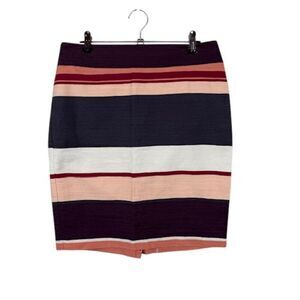 Loft Striped Textured Pencil Skirt Back Zip Coral Purple Cream Lined Size 2